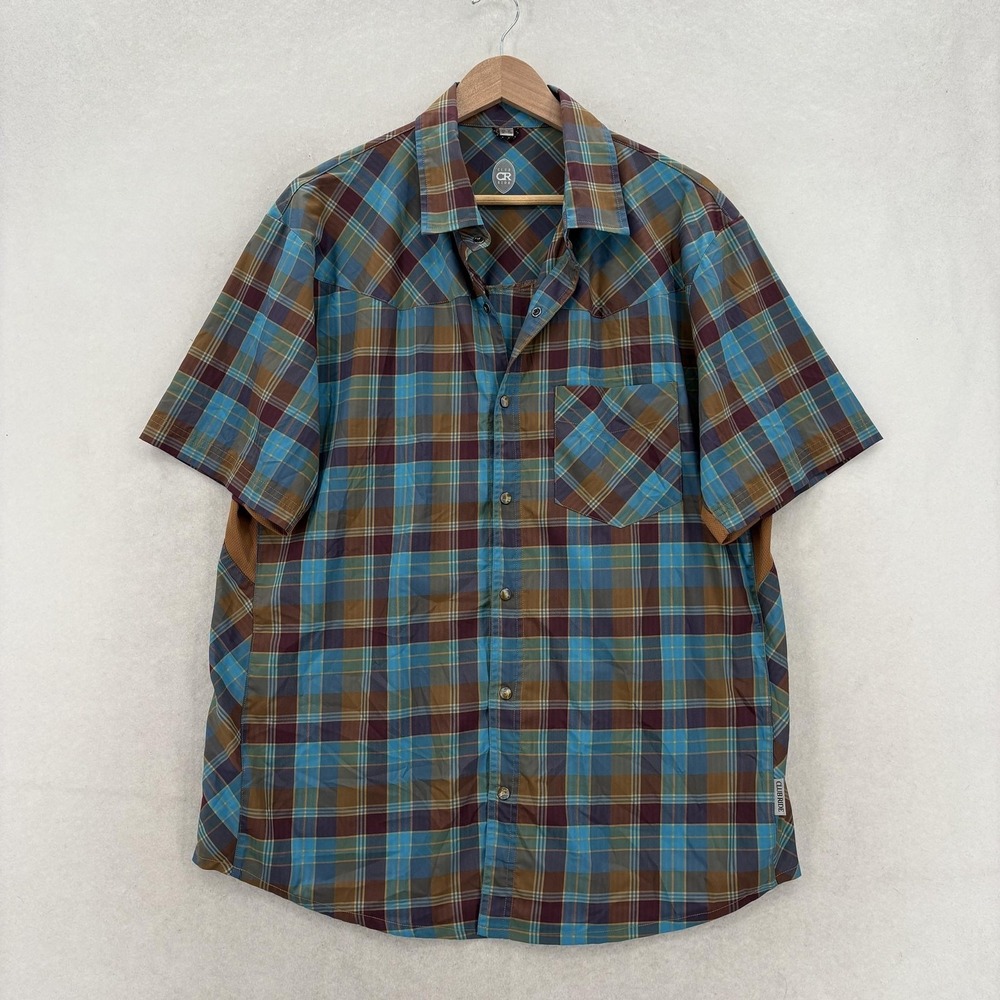 Club Ride New West Shirt Mens XL Blue Plaid Stretch Pearl Snap Cowboy Western